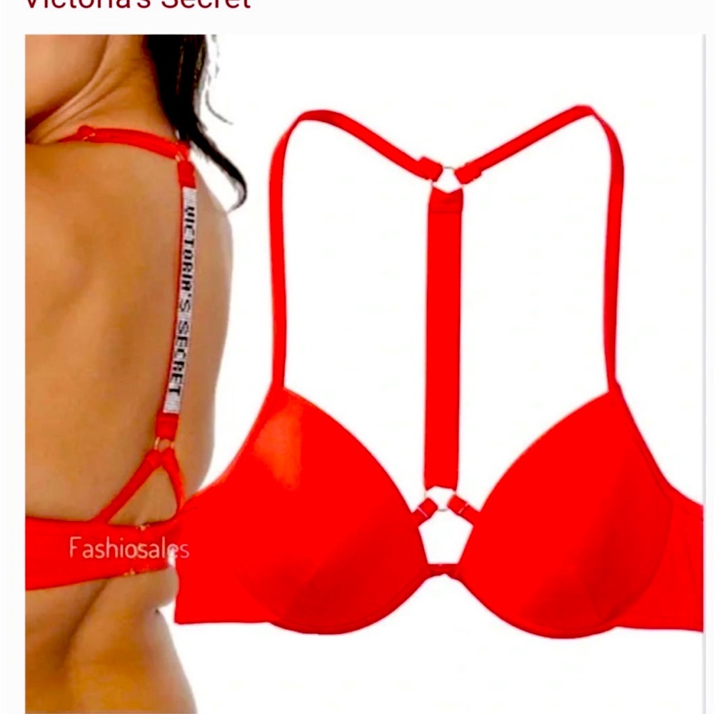 NWT Victorias Secret Swim Shine Strap Full Coverage Push Up Bikini top Red 34B